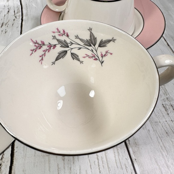 Set of 2‎ Homer Laughlin Vtg Egg Shell China Cavalier w Pink Rim Cups & Saucers - Picture 5 of 12